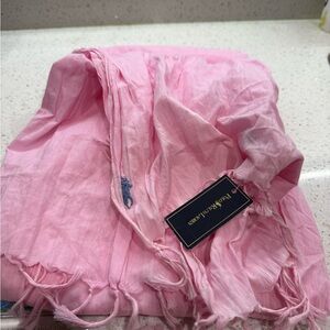 NWT New Bright pink large crinkled cotton scarf POLO by Ralph Lauren 48”x72”